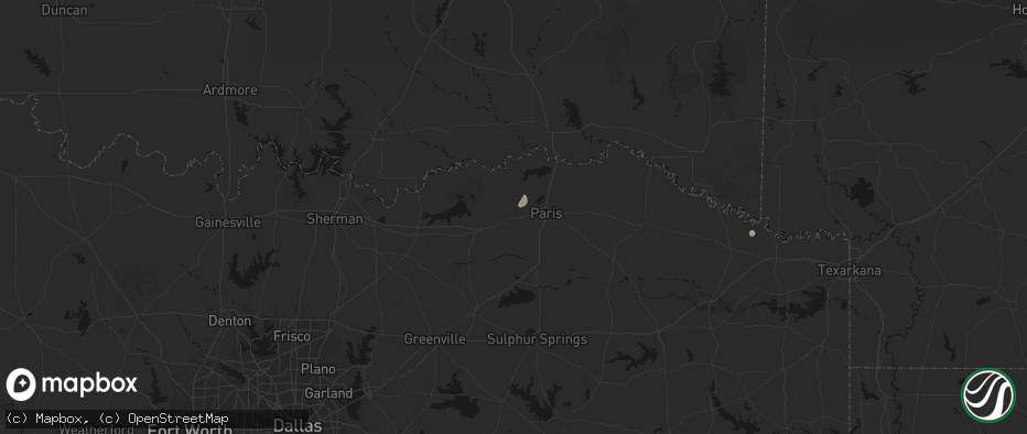 Hail map in Brookston, TX on July 16, 2026