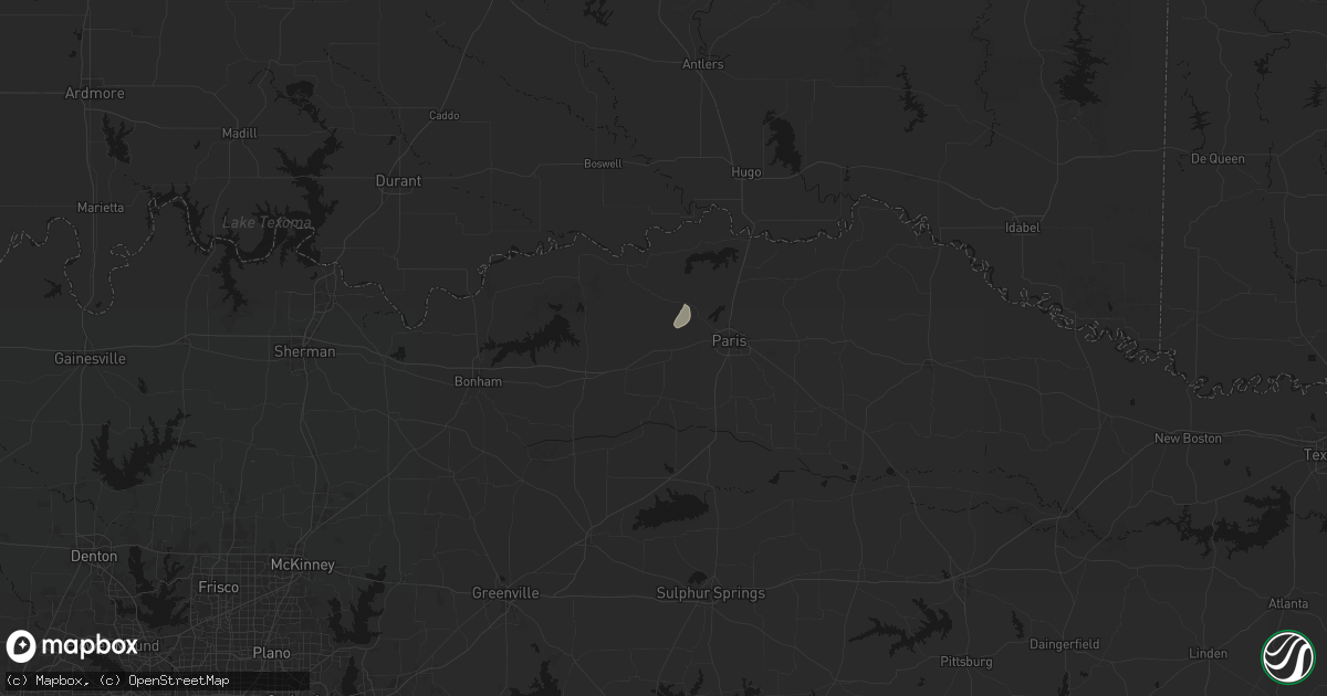 Hail map in Brookston, TX on July 16, 2026