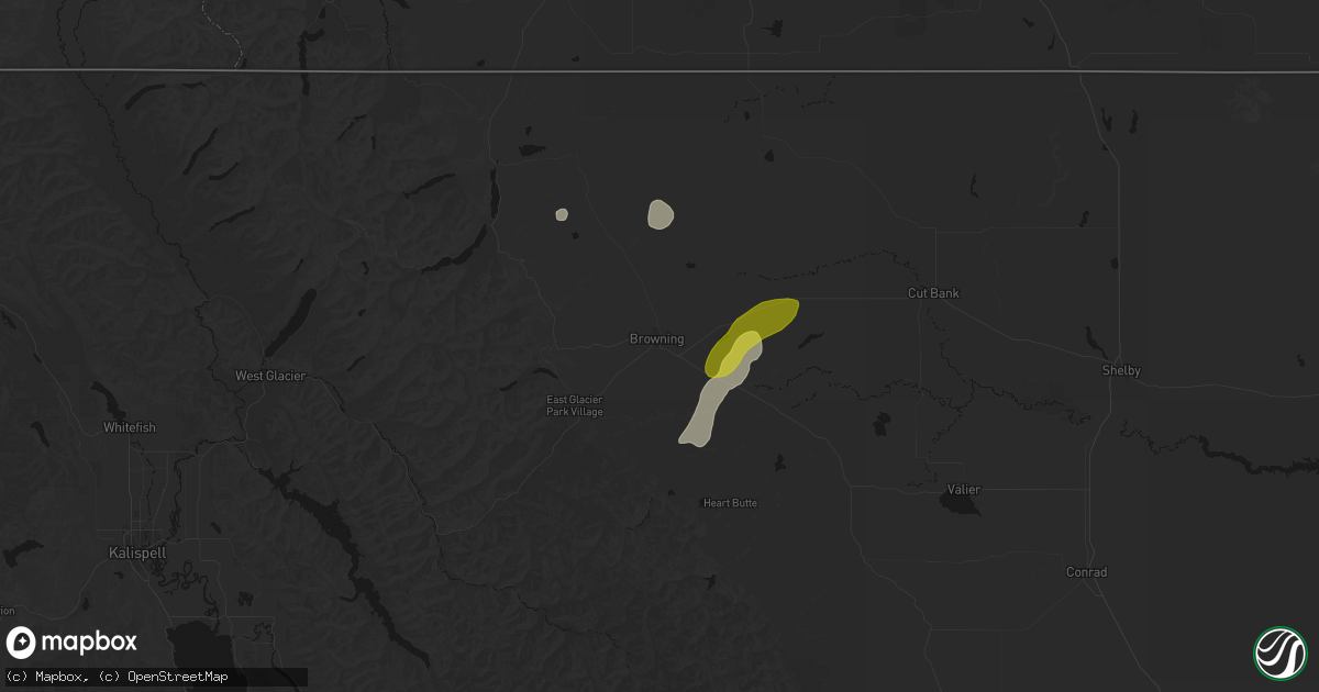 Hail map in Browning, MT on July 16, 2026