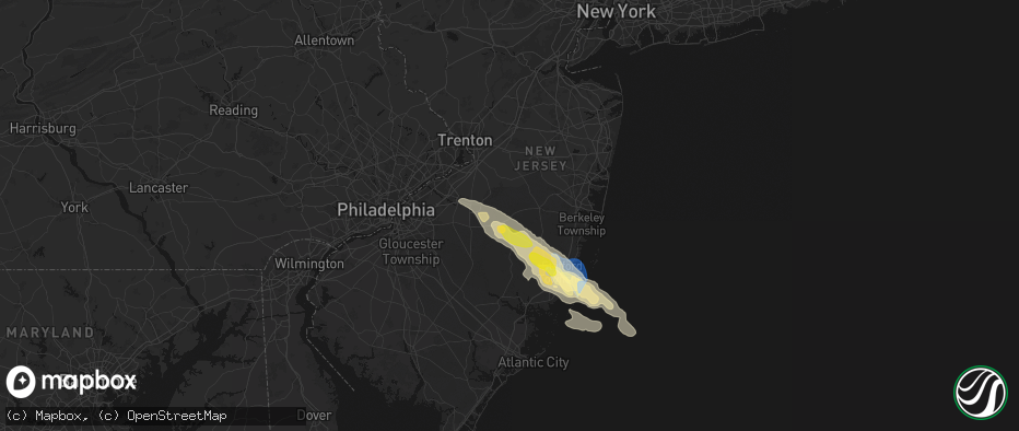Hail map in Browns Mills, NJ on July 16, 2026