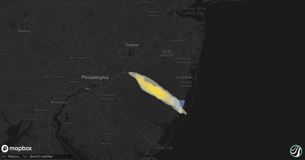 Hail map in Browns Mills, NJ on July 16, 2026