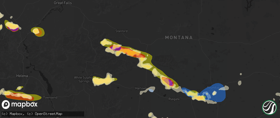 Hail map in Buffalo, MT on July 16, 2026