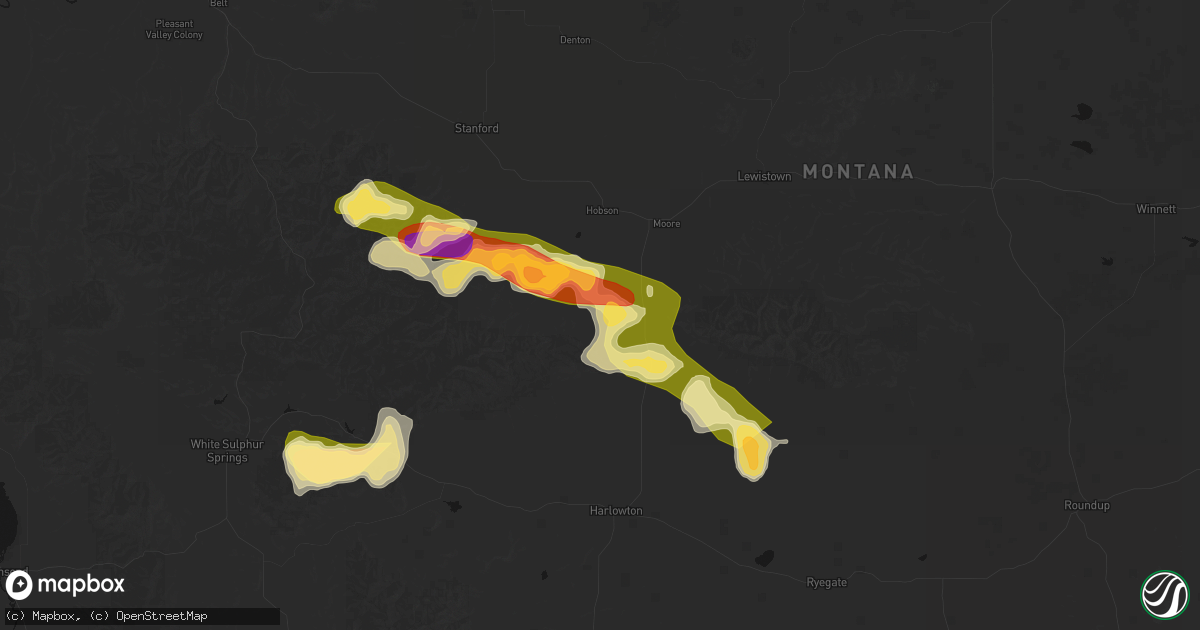 Hail map in Buffalo, MT on July 16, 2026