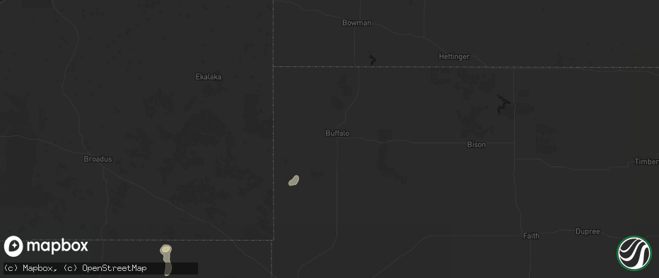 Hail map in Buffalo, SD on July 16, 2026
