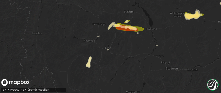 Hail map in Butte, MT on July 16, 2026