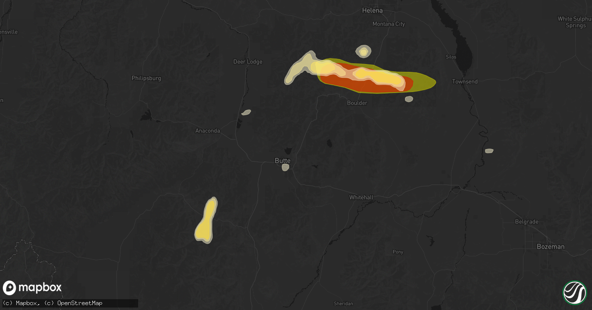Hail map in Butte, MT on July 16, 2026