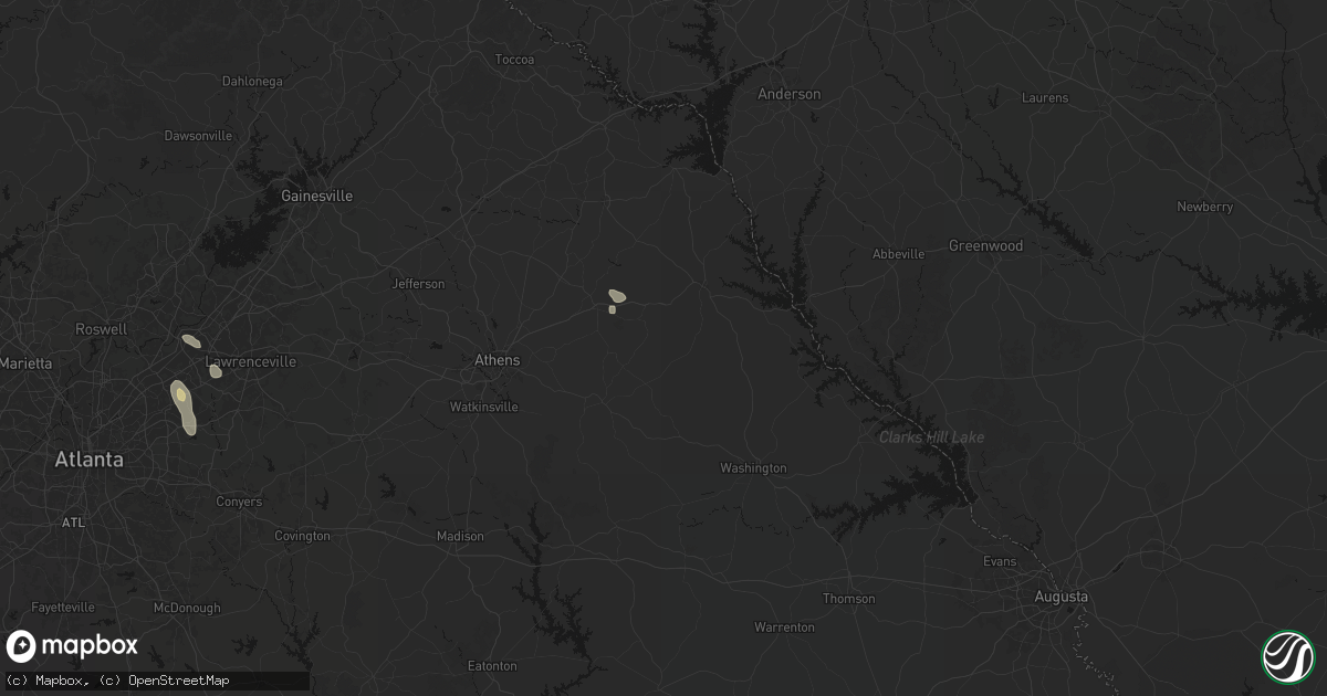 Hail map in Carlton, GA on July 16, 2026