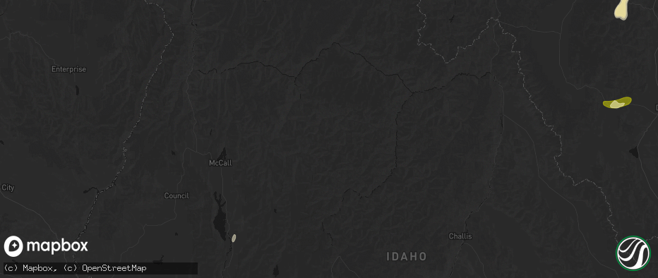 Hail map in Cascade, ID on July 16, 2026