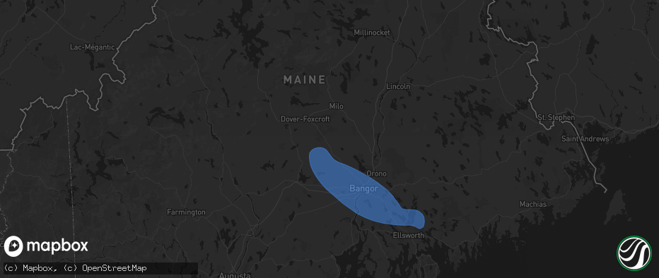 Hail map in Charleston, ME on July 16, 2026