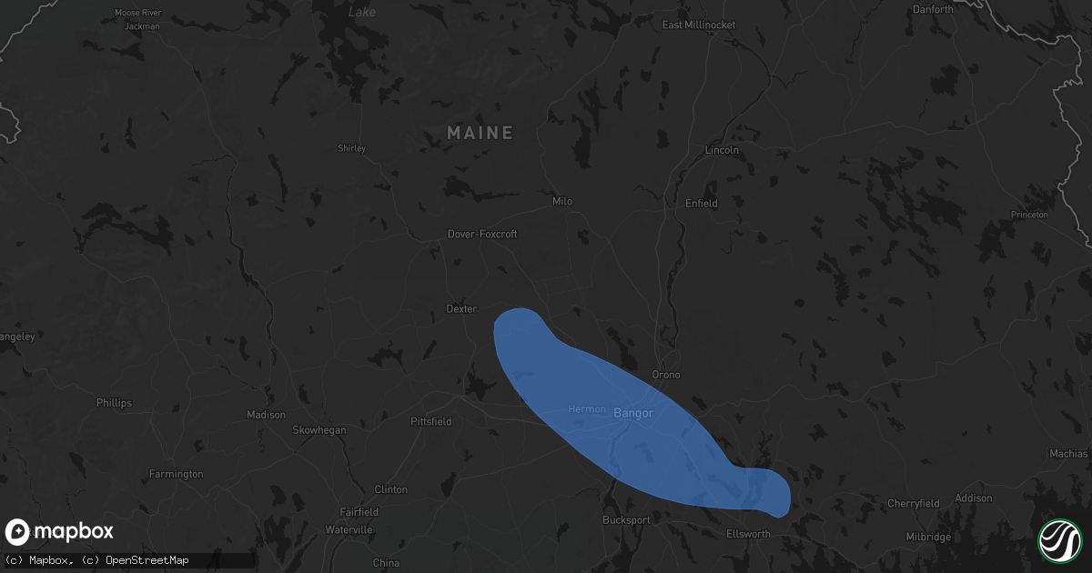 Hail map in Charleston, ME on July 16, 2026