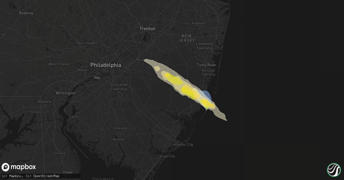 Hail map in Chatsworth, NJ on July 16, 2026
