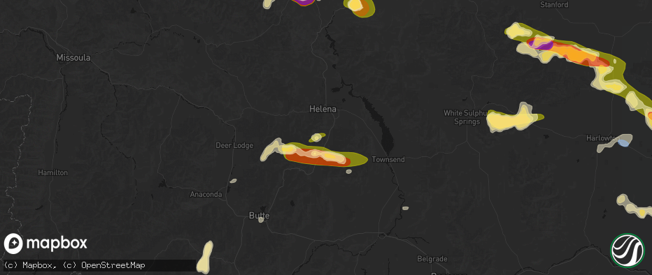 Hail map in Clancy, MT on July 16, 2026