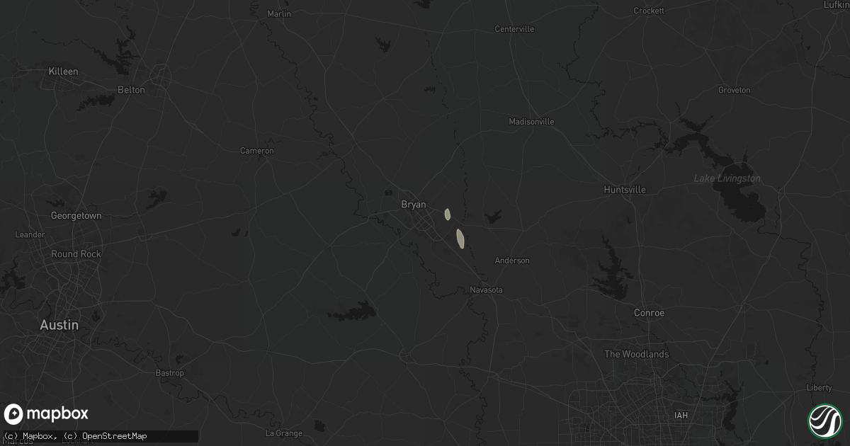 Hail map in College Station, TX on July 16, 2026