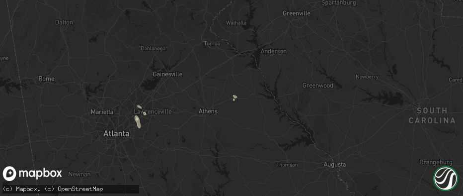 Hail map in Comer, GA on July 16, 2026