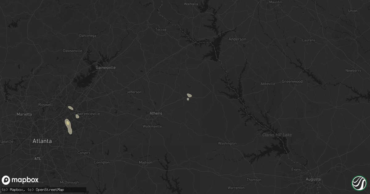 Hail map in Comer, GA on July 16, 2026