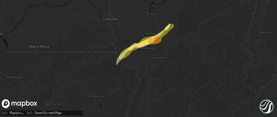 Hail map in Cottonwood, ID on July 16, 2026