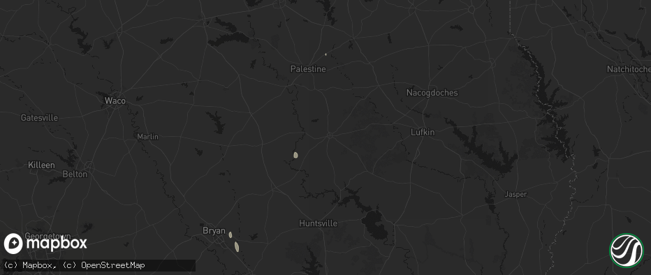 Hail map in Crockett, TX on July 16, 2026