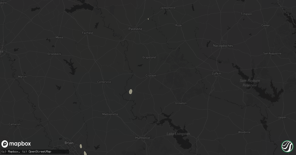 Hail map in Crockett, TX on July 16, 2026