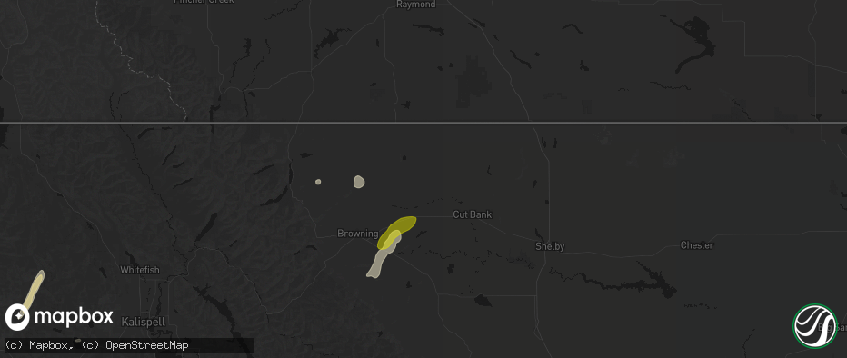 Hail map in Cut Bank, MT on July 16, 2026