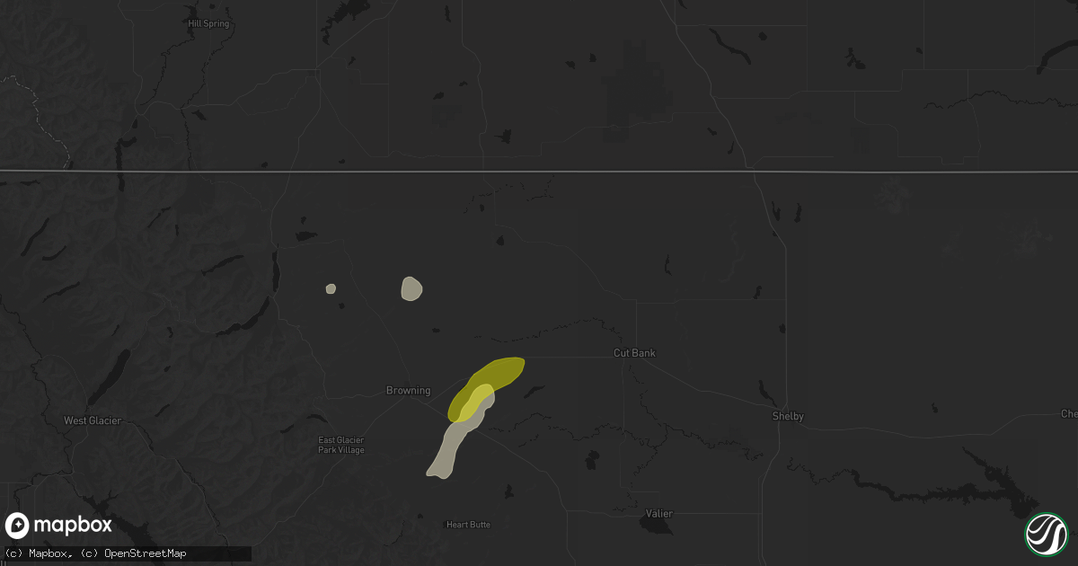 Hail map in Cut Bank, MT on July 16, 2026