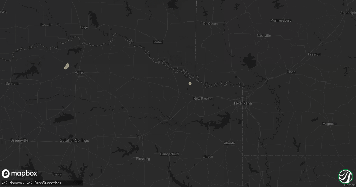 Hail map in De Kalb, TX on July 16, 2026