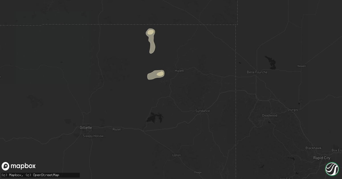 Hail map in Devils Tower, WY on July 16, 2026