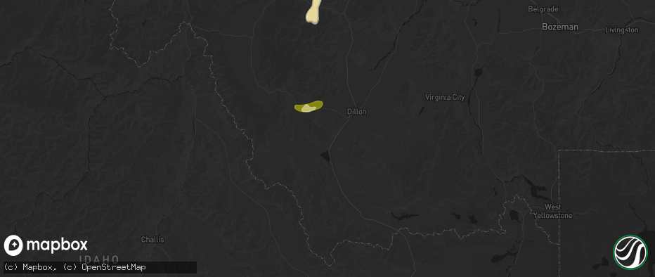 Hail map in Dillon, MT on July 16, 2026