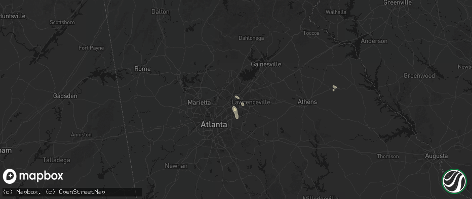 Hail map in Duluth, GA on July 16, 2026
