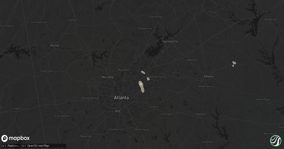 Hail map in Duluth, GA on July 16, 2026