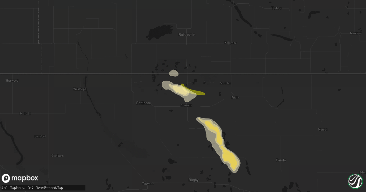 Hail map in Dunseith, ND on July 16, 2026