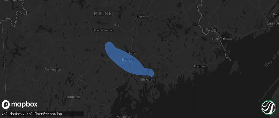 Hail map in Eddington, ME on July 16, 2026