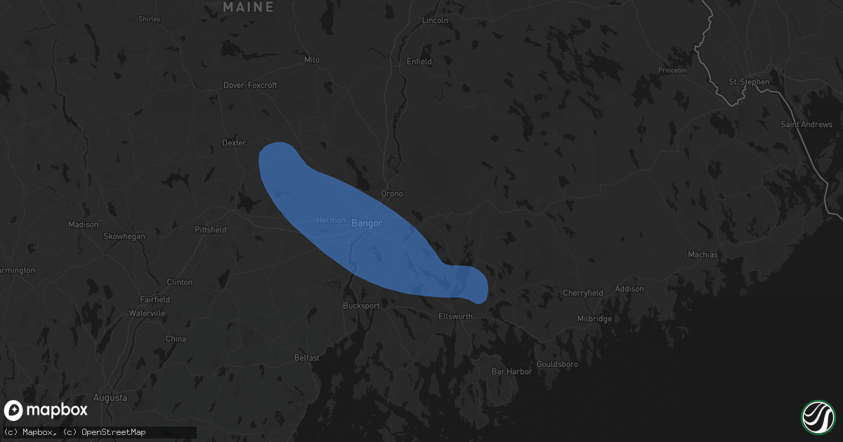 Hail map in Eddington, ME on July 16, 2026