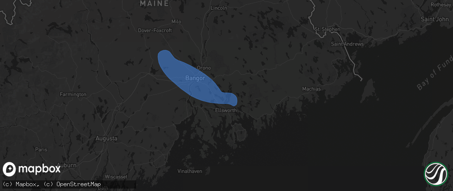 Hail map in Ellsworth, ME on July 16, 2026