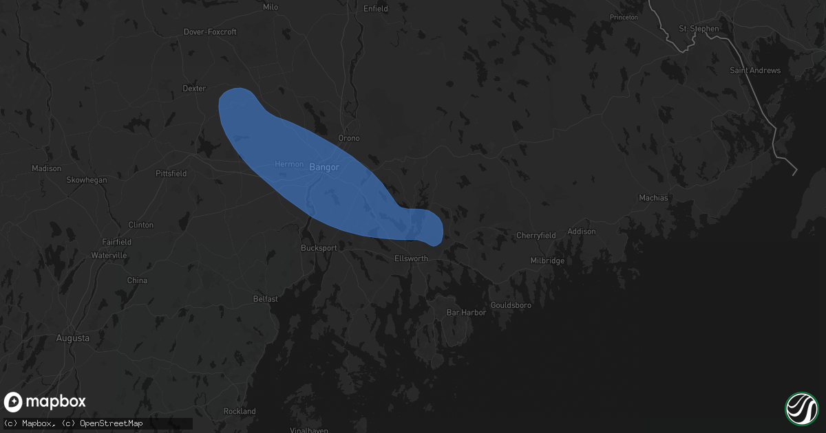 Hail map in Ellsworth, ME on July 16, 2026