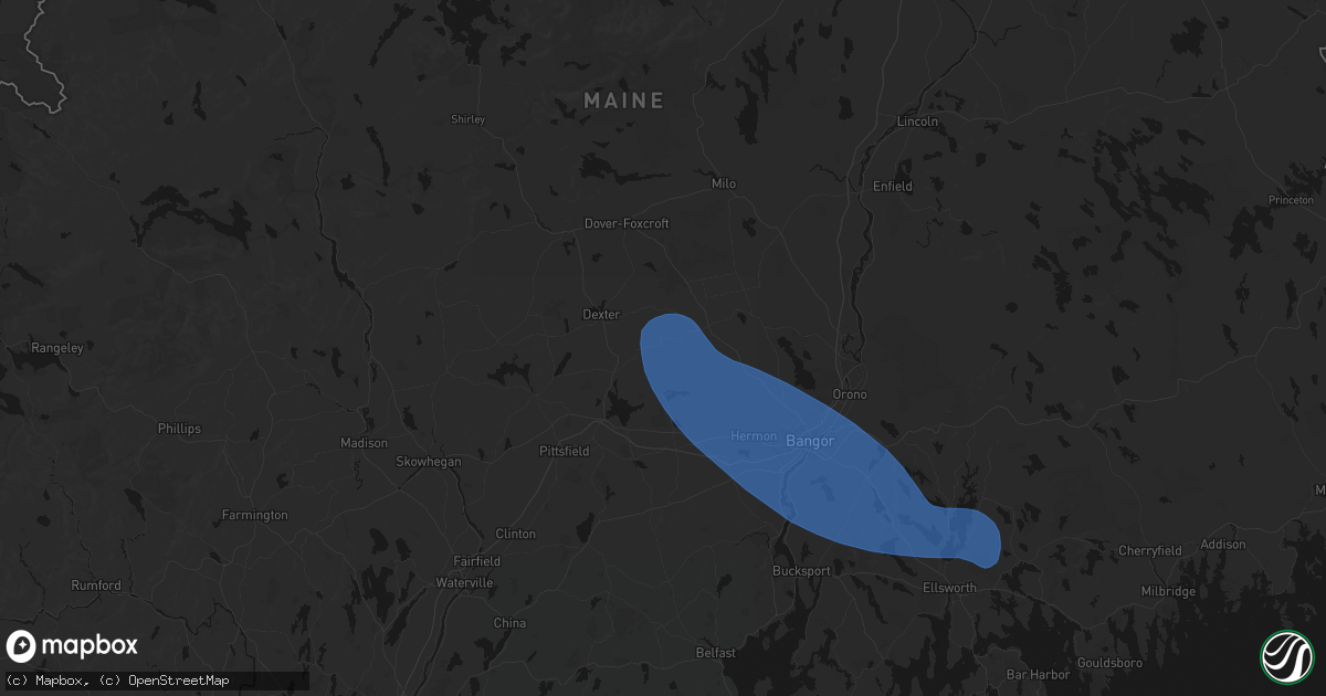 Hail map in Exeter, ME on July 16, 2026