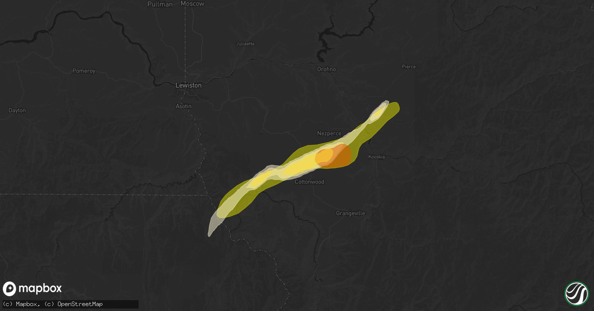 Hail map in Ferdinand, ID on July 16, 2026