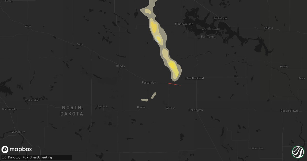 Hail map in Fessenden, ND on July 16, 2026
