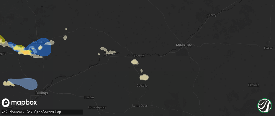 Hail map in Forsyth, MT on July 16, 2026