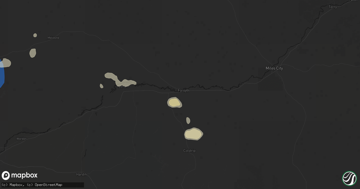 Hail map in Forsyth, MT on July 16, 2026