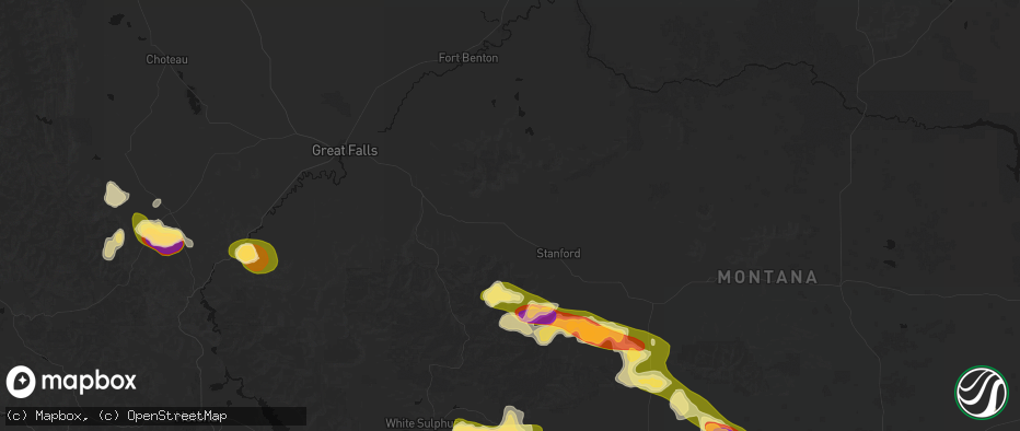 Hail map in Geyser, MT on July 16, 2026