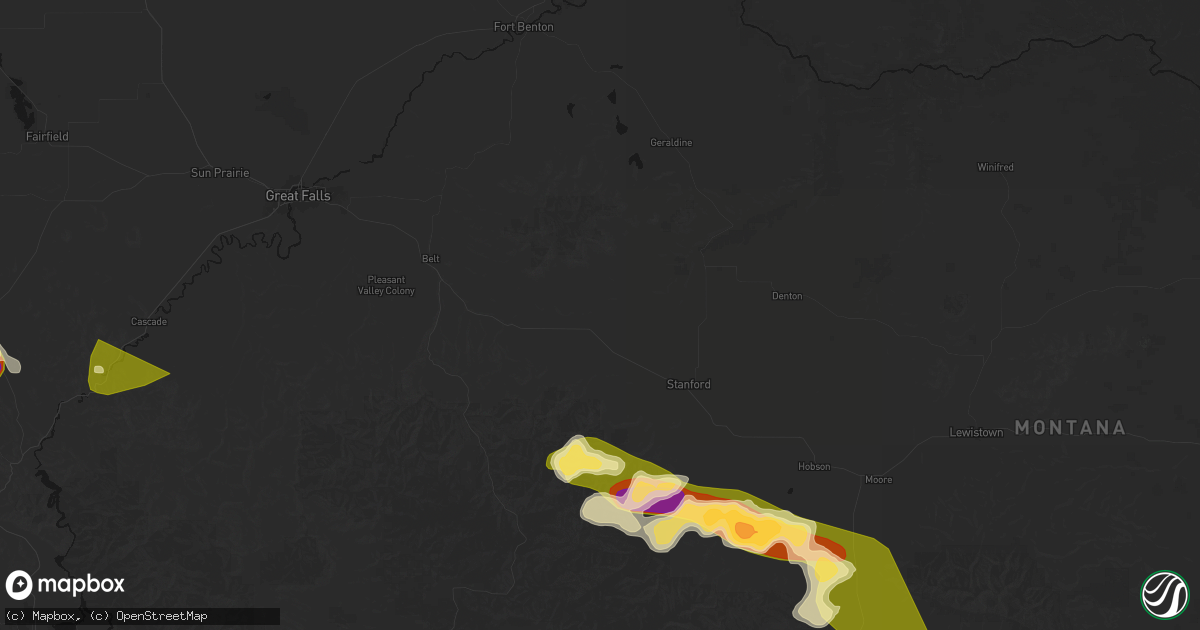 Hail map in Geyser, MT on July 16, 2026