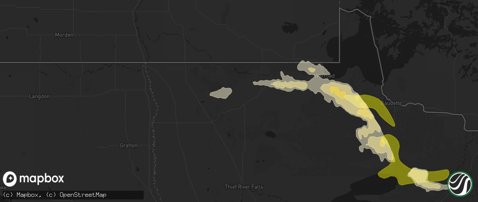 Hail map in Greenbush, MN on July 16, 2026