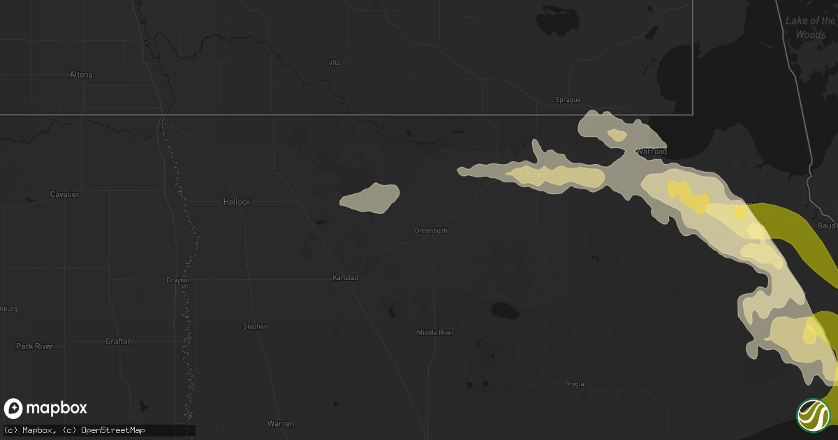 Hail map in Greenbush, MN on July 16, 2026