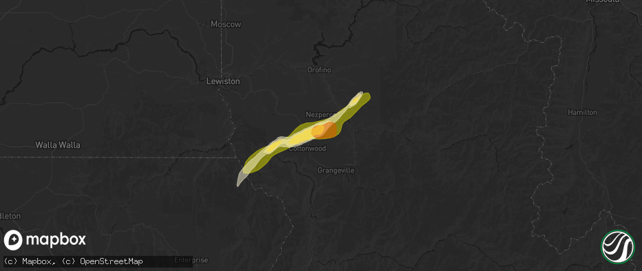 Hail map in Greencreek, ID on July 16, 2026