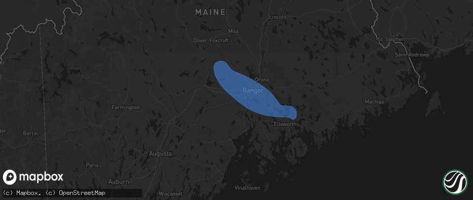 Hail map in Hampden, ME on July 16, 2026
