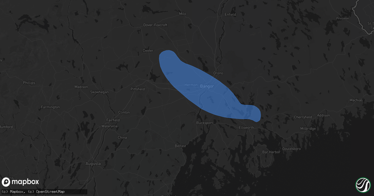 Hail map in Hampden, ME on July 16, 2026