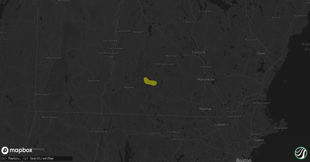 Hail map in Hancock, NH on July 16, 2026
