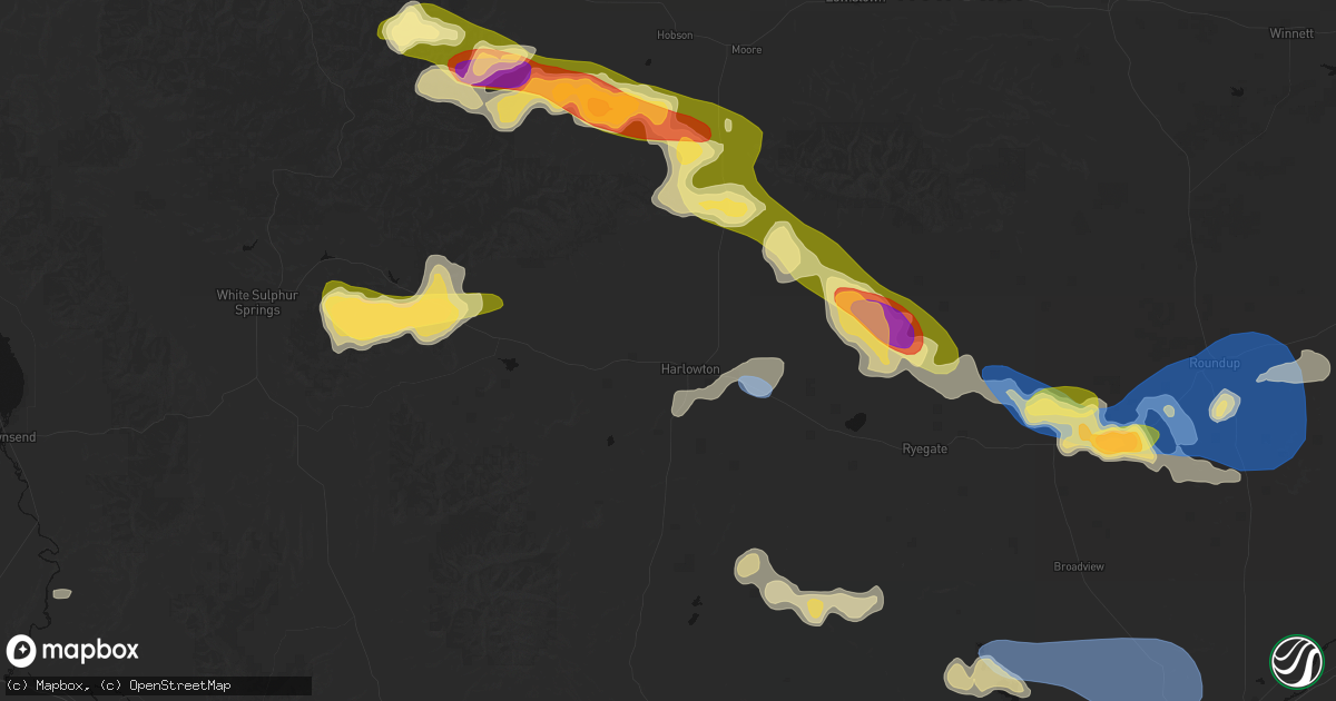 Hail map in Harlowton, MT on July 16, 2026