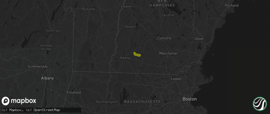 Hail map in Harrisville, NH on July 16, 2026