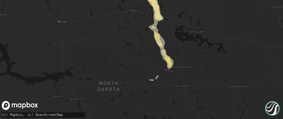 Hail map in Harvey, ND on July 16, 2026